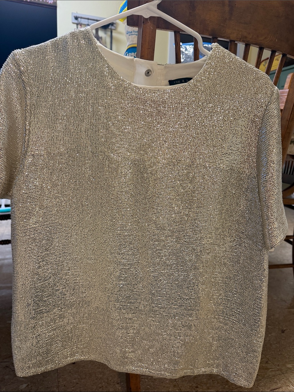 rag & bone Silver Metallic Short-Sleeve Knit Top